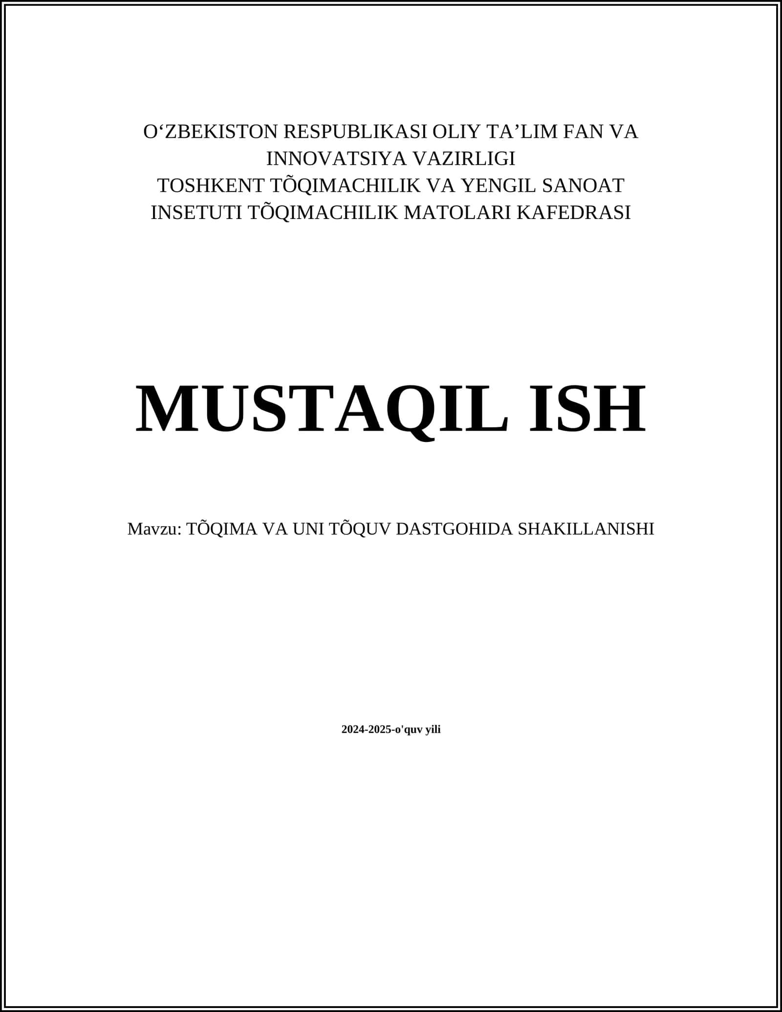 TÕQIMA VA UNI TÕQUV DASTGOHIDA SHAKILLANISHI 1