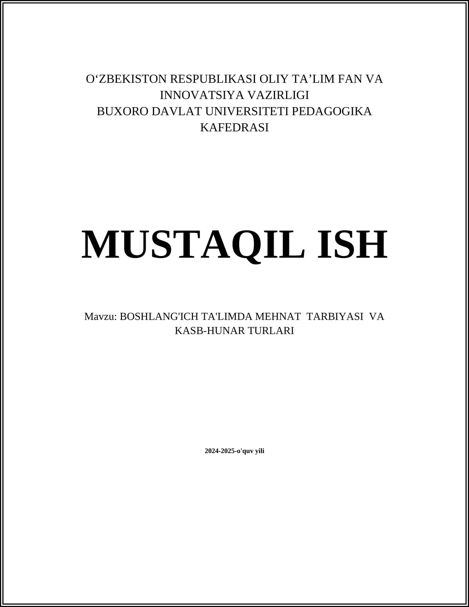 BOSHLANG'ICH TA'LIMDA MEHNAT TARBIYASI VA KASB-HUNAR TURLARI 1