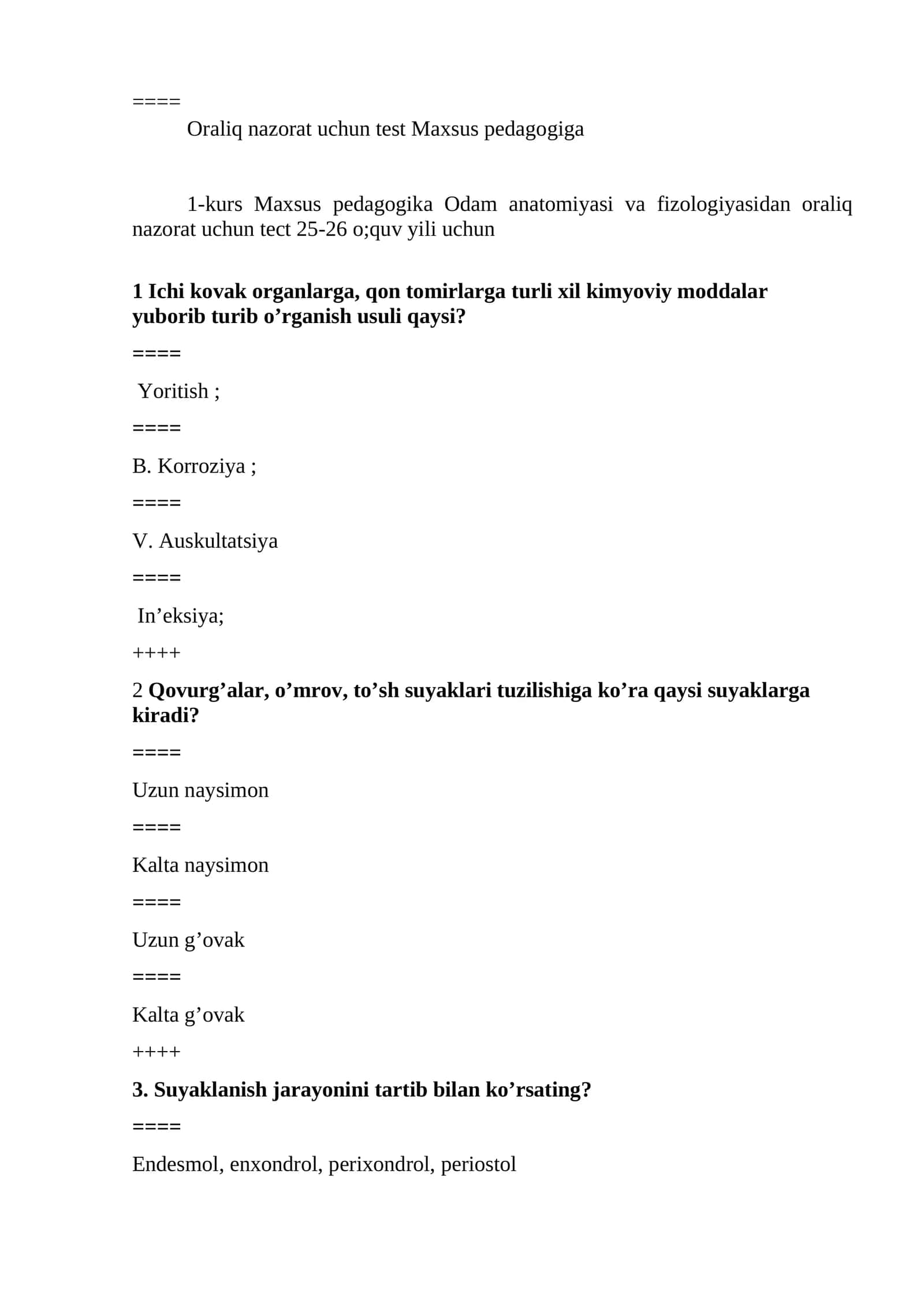 Oraliq nazorat uchun test Maxsus pedagogiga 1