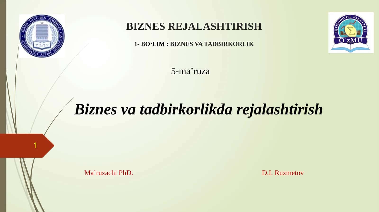 Biznes va tadbirkorlik darejalashtirish 1