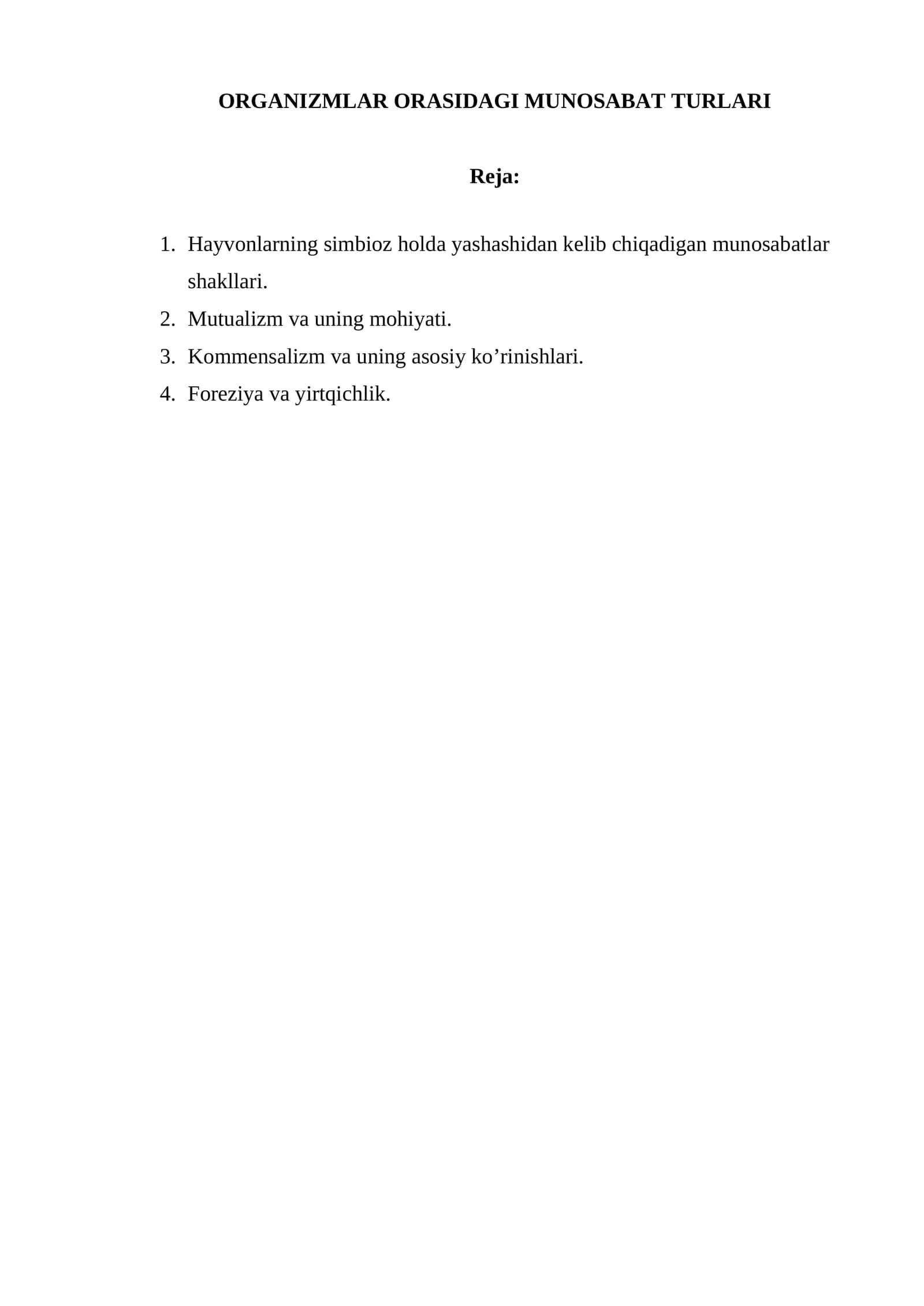 Organizmlar orasidagi munosabat turari 1
