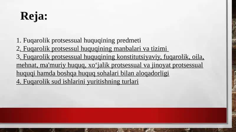 Fuqarolik Protsessual Huquqining Tizimi va Manbaalari 1