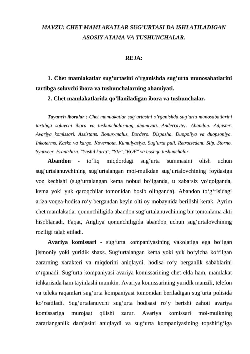 Chet mamlakatlar sugʼurtasi 1