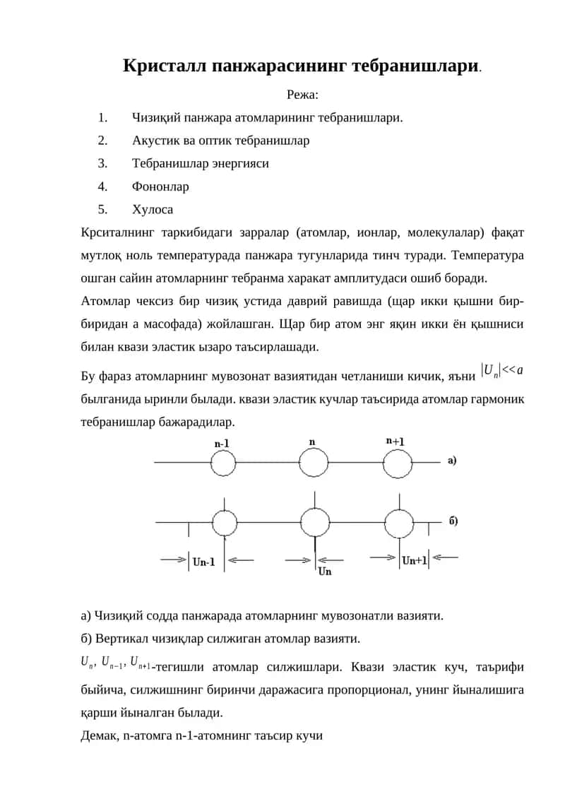 Кристалл панжарасининг тебранишлари 1