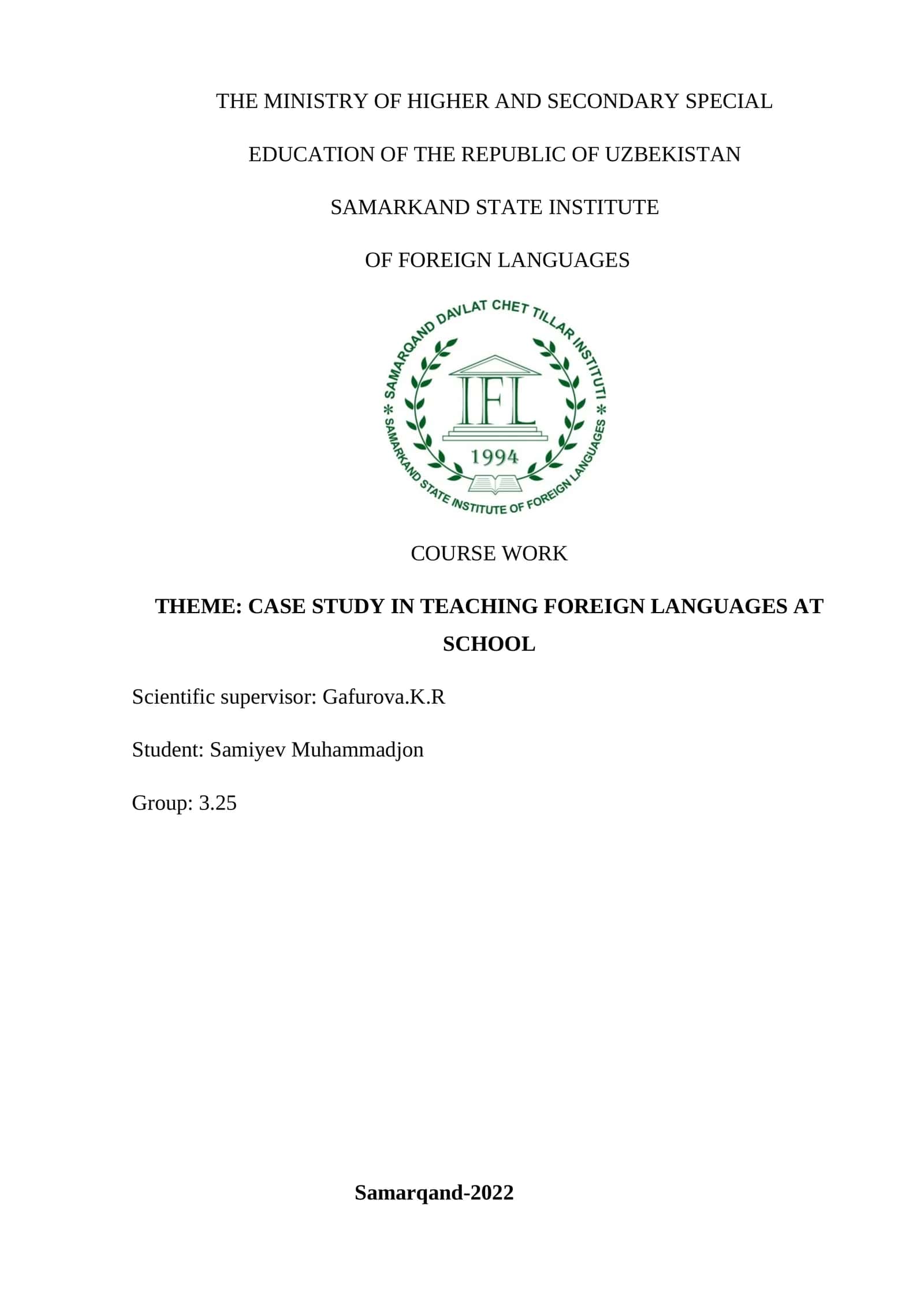 CASE STUDY IN TEACHING FOREIGN LANGUAGES AT SCHOOL 1
