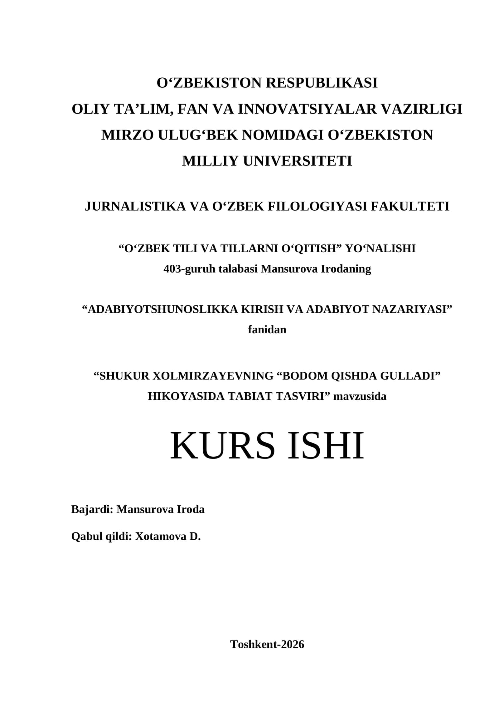 SHUKUR XOLMIRZAYEVNING “BODOM QISHDA GULLADI” HIKOYASIDA TABIAT TASVIRI 1