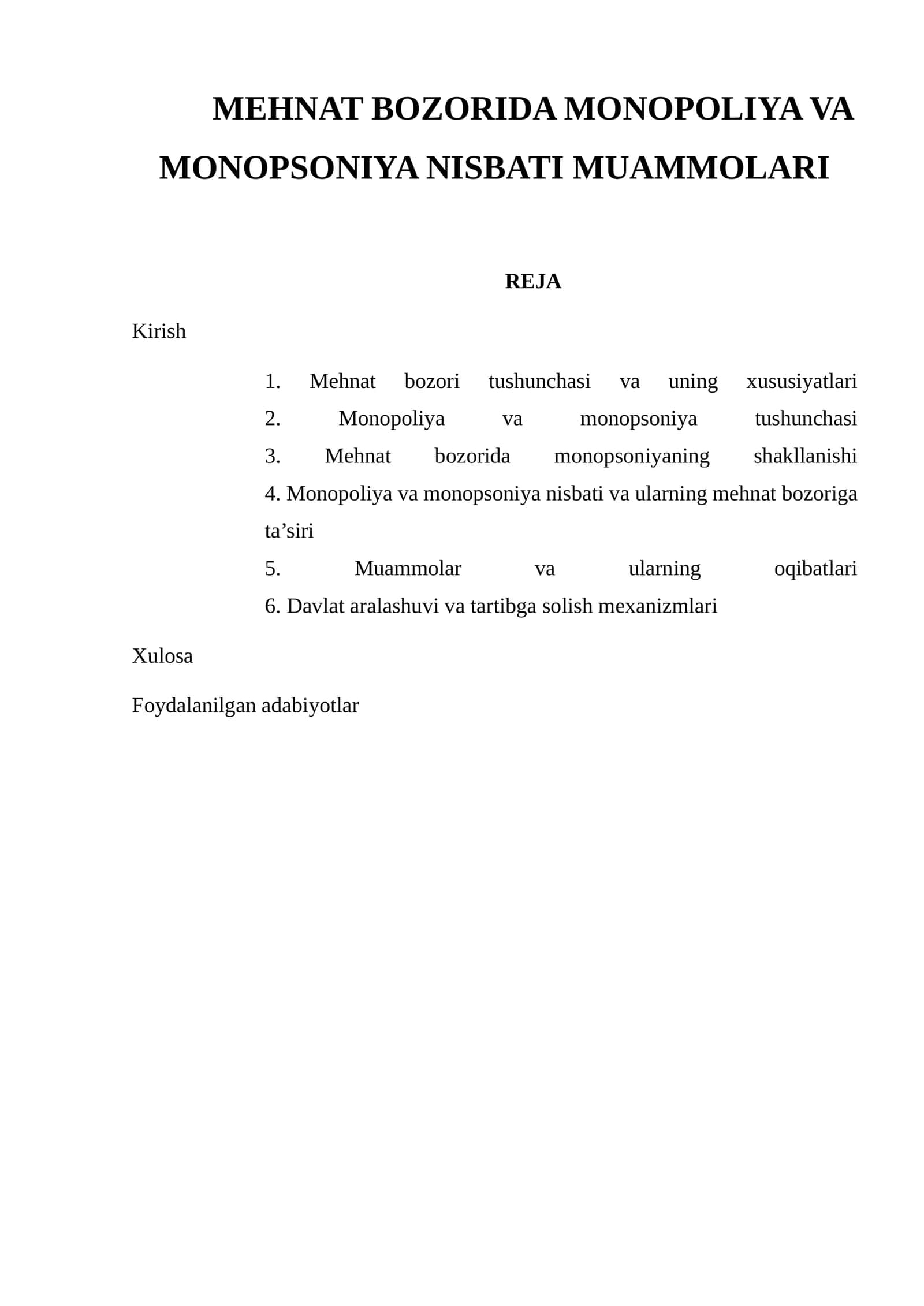 Mehnat Bozorida Monopoliya va Monopsoniya Nisbati Muammolari 1