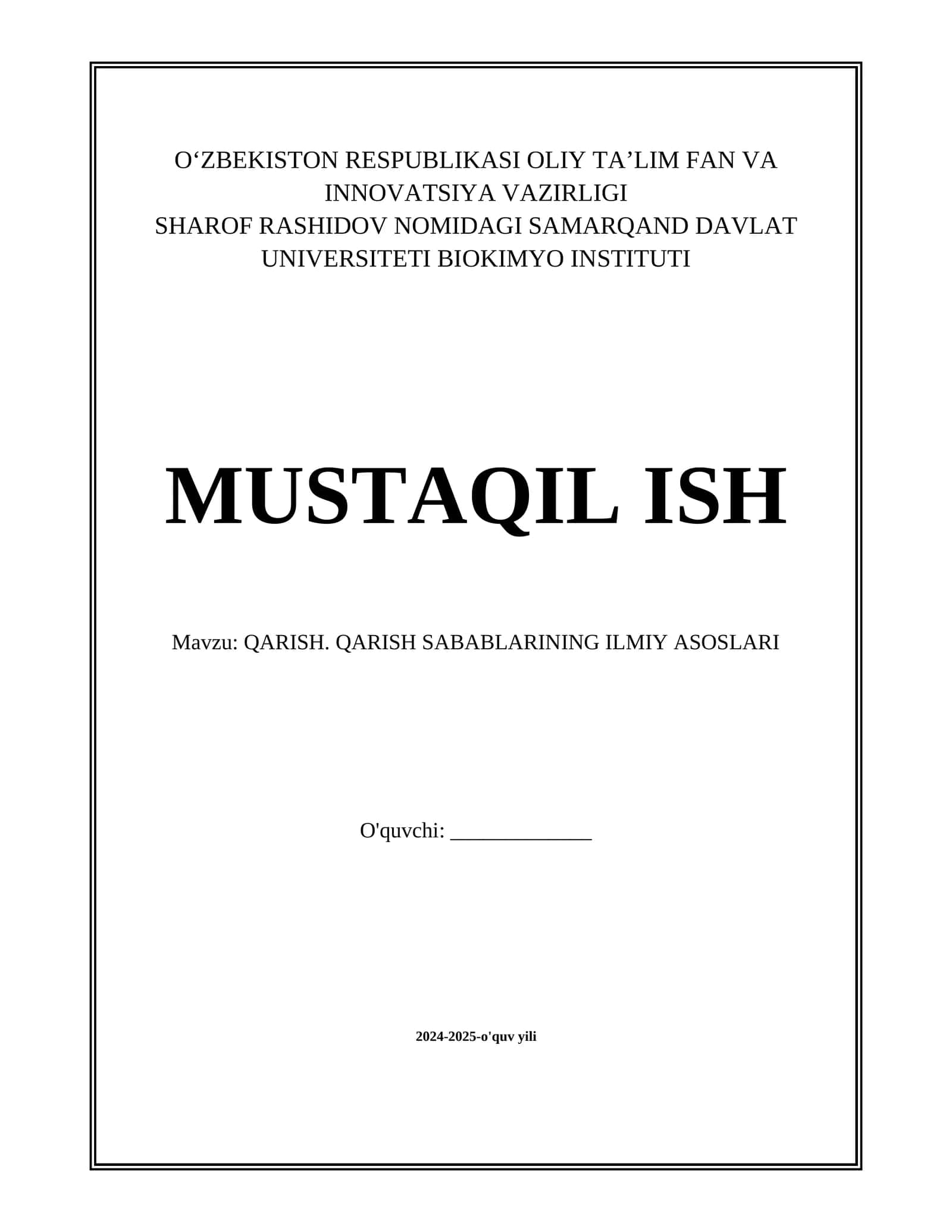 QARISH. QARISH SABABLARINING ILMIY ASOSLARI 1