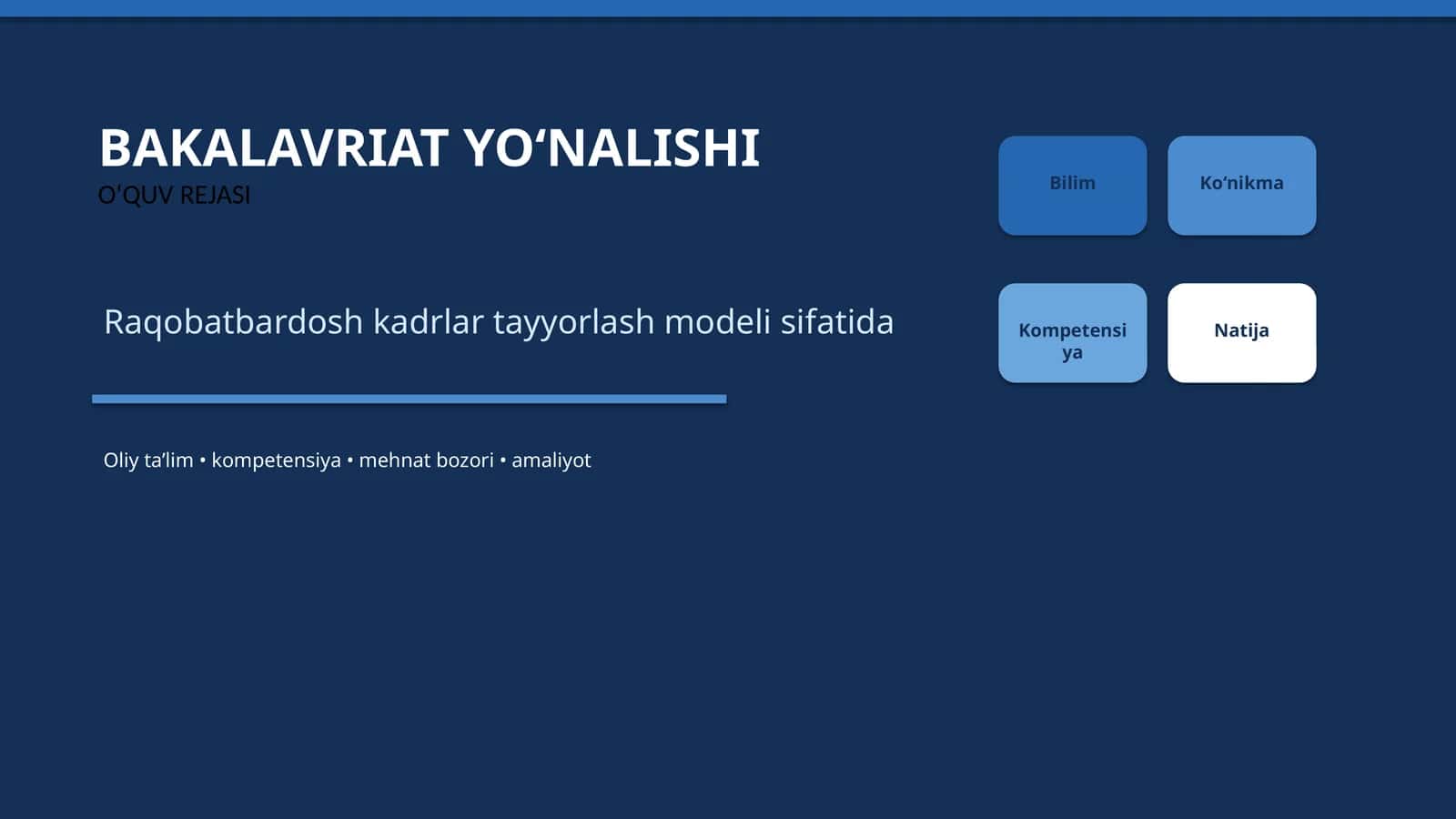 Bakalavriat yoʻnalishi oʻquv rejasi raqobatbardosh kadrlar tayyorlash modeli sifatida 1