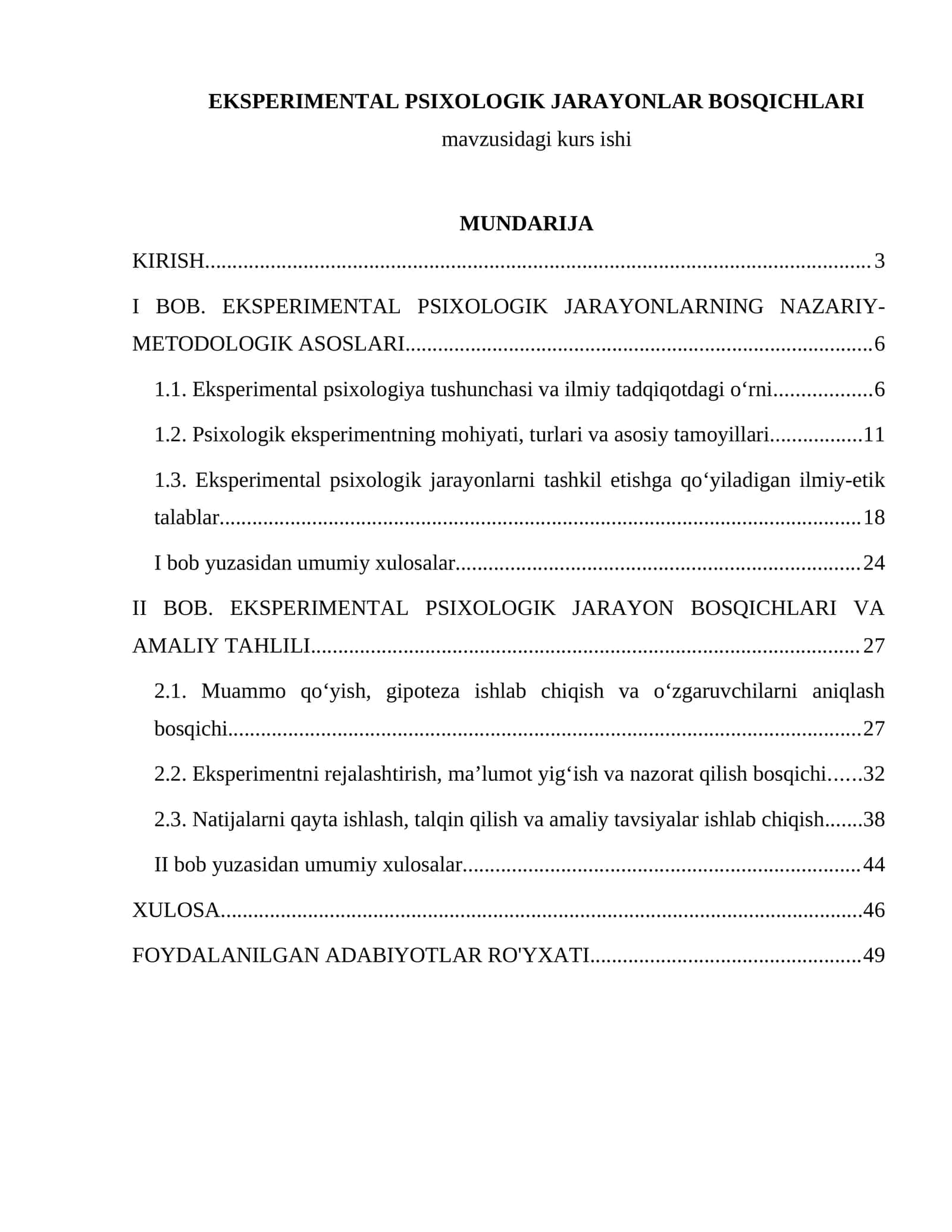 EKSPERIMENTAL PSIXOLOGIK JARAYONLAR BOSQICHLARI 1