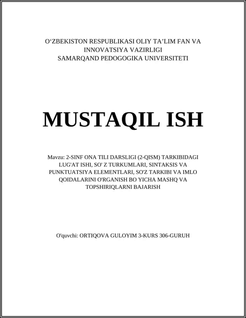 2-SINF ONA TILI DARSLIGI (2-QISM) TARKIBIDAGI LUG'AT ISHI 1