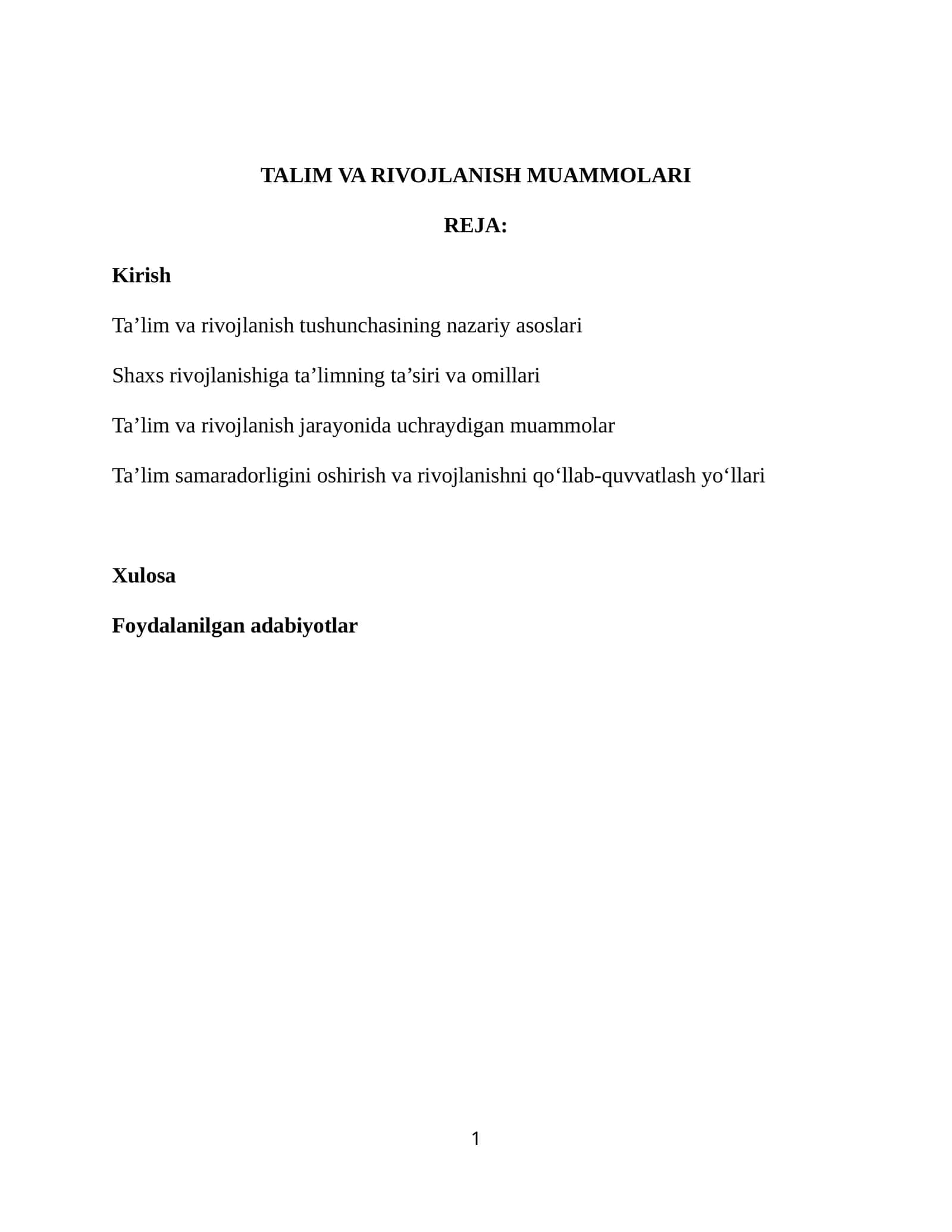 Ta'lim va rivojlanish muammolari 1