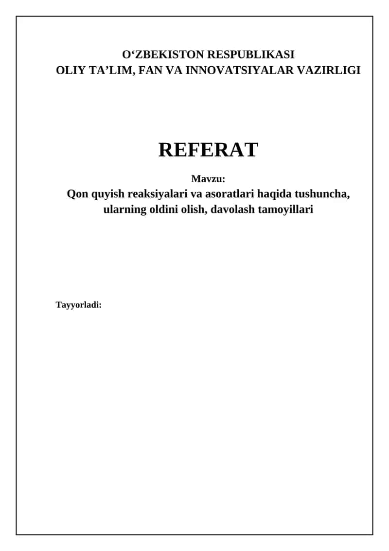 Qon Quyish Reaksiyalari va Asoratlari 1