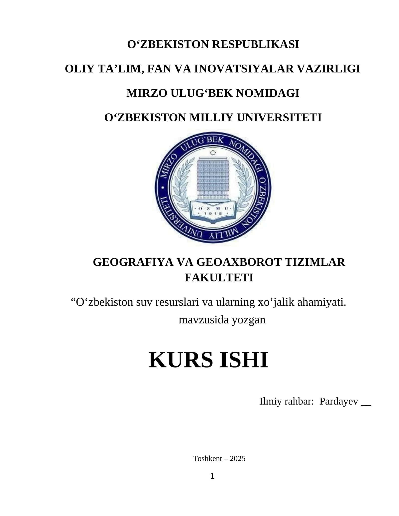 O‘zbekiston suv resurslari va ularning xo‘jalik ahamiyati 1