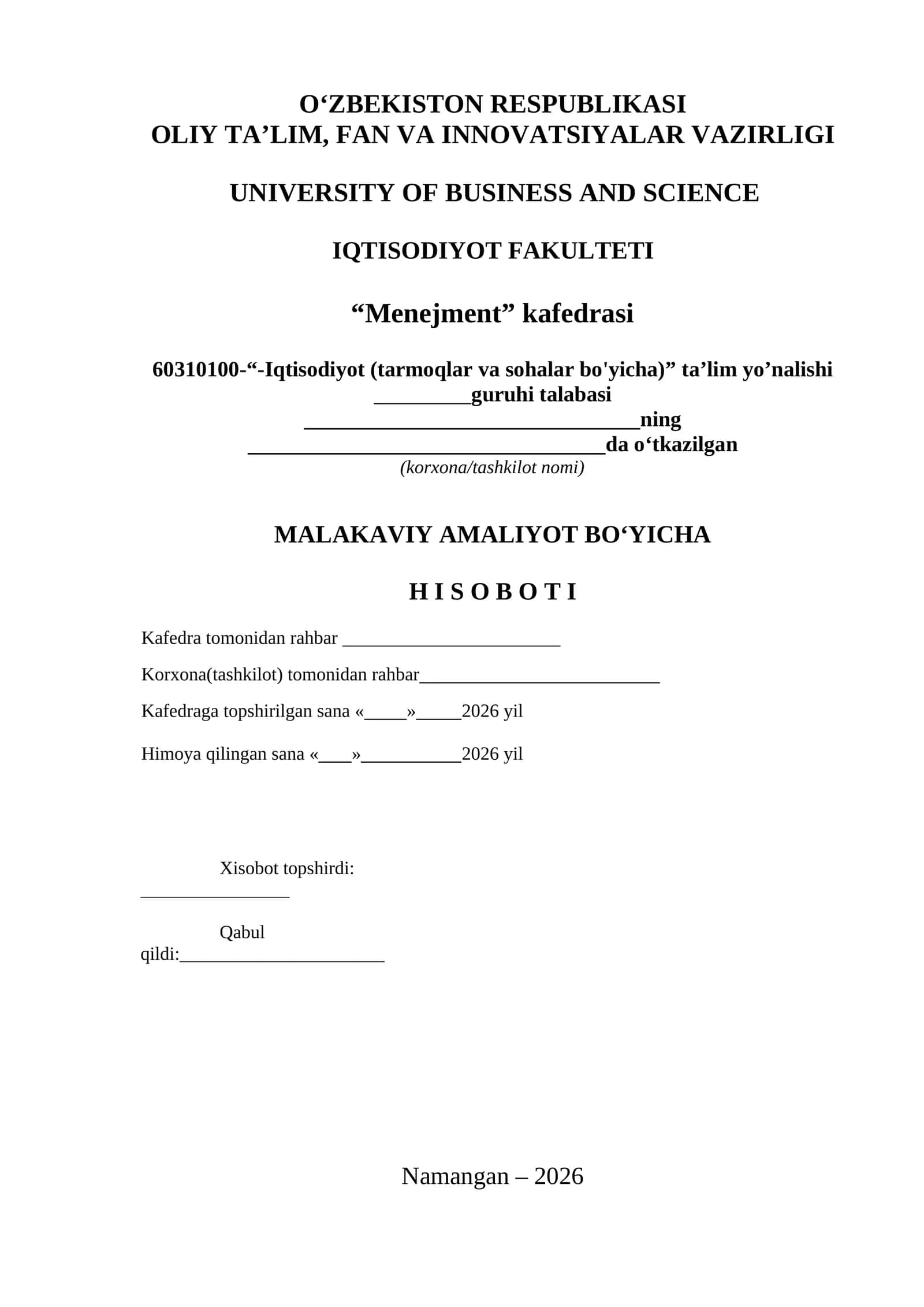 MALAKAVIY AMALIYOT BO‘YICHA HISOBOTI 1