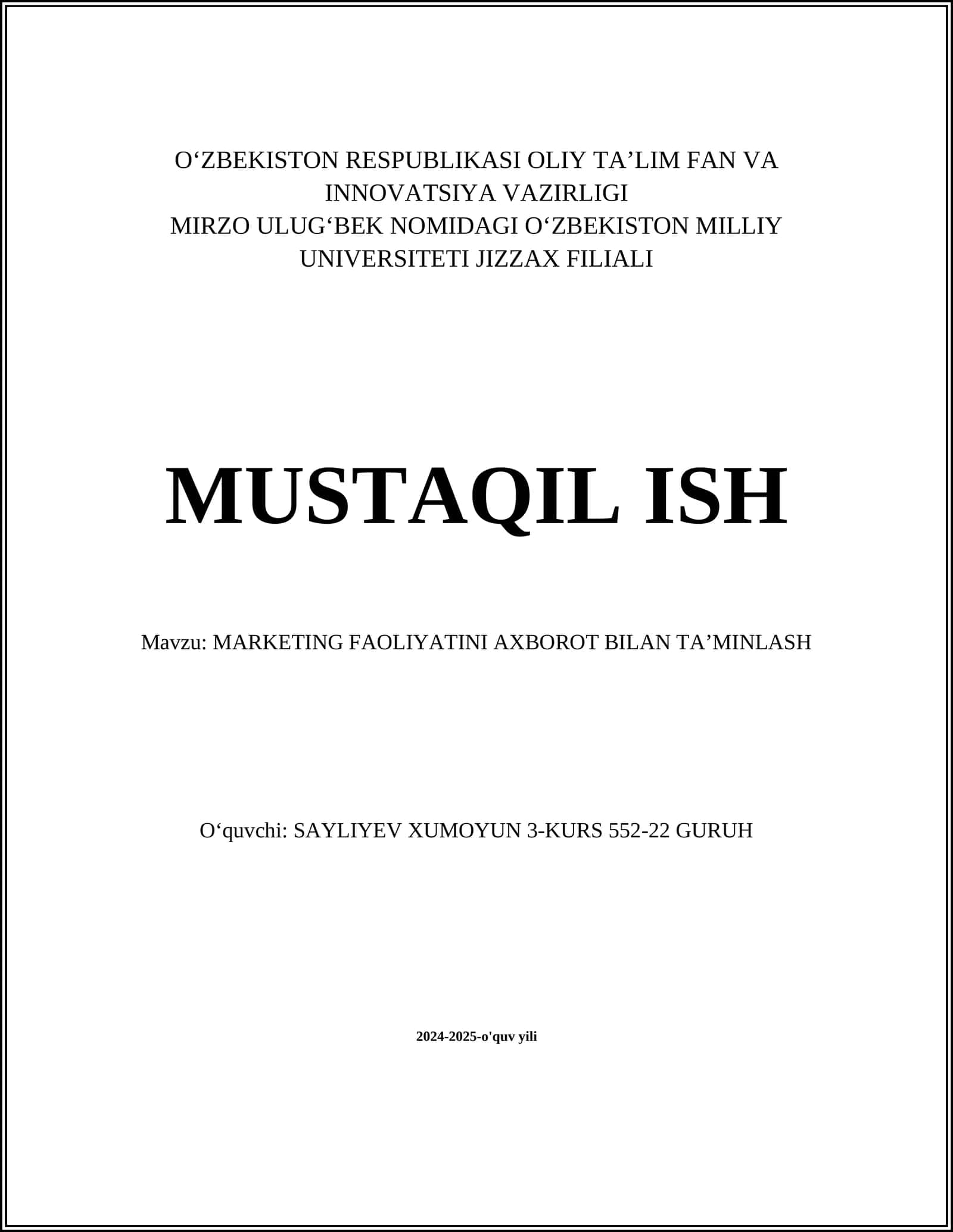 MARKETING FAOLIYATINI AXBOROT BILAN TAʼMINLASH 1