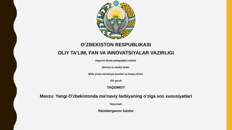 Yangi O'zbekistonda ma'naviy tarbiyaning o'ziga xos xususiyatlari 1