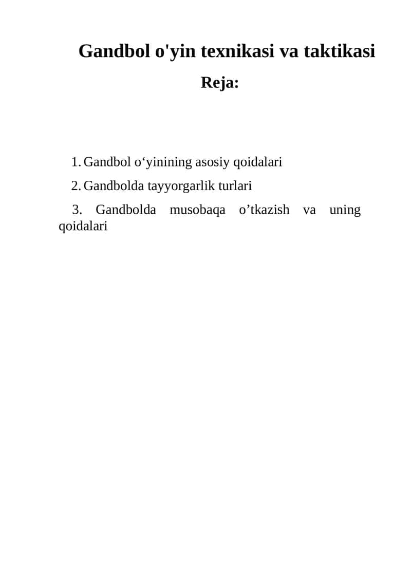 Gandbol o'yin texnikasi va taktikasi 1
