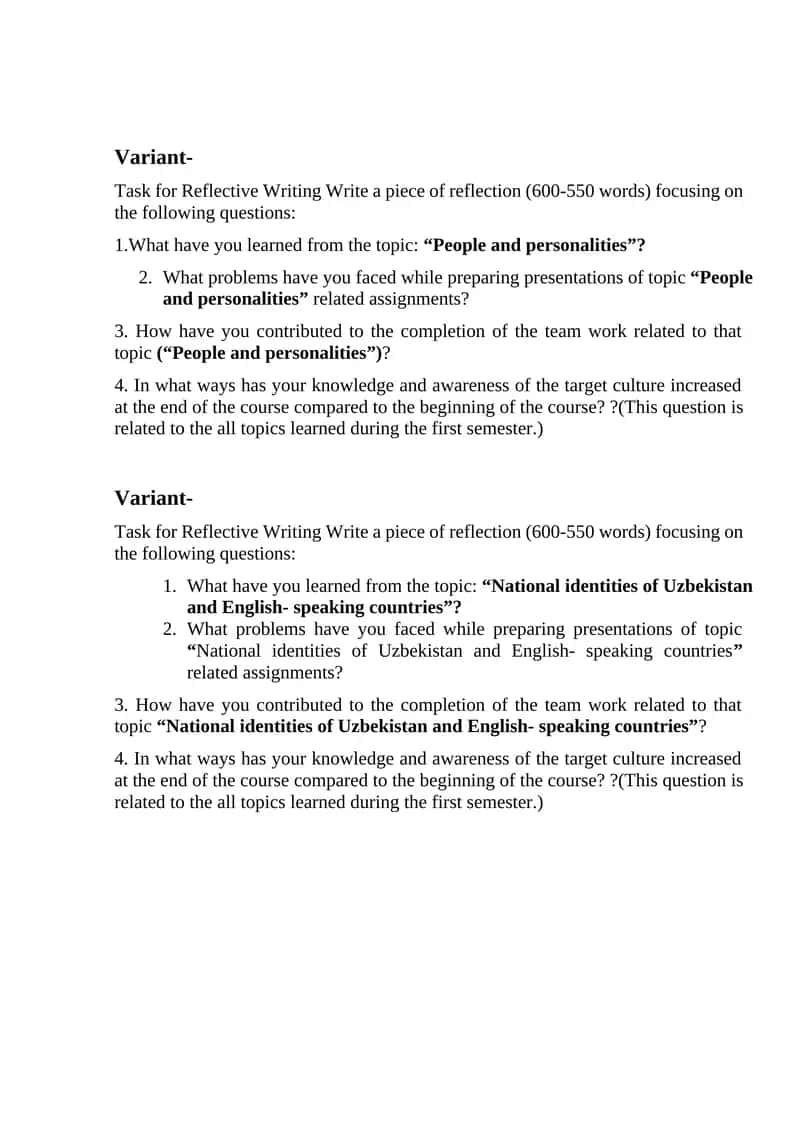 Task for Reflective Writing 1