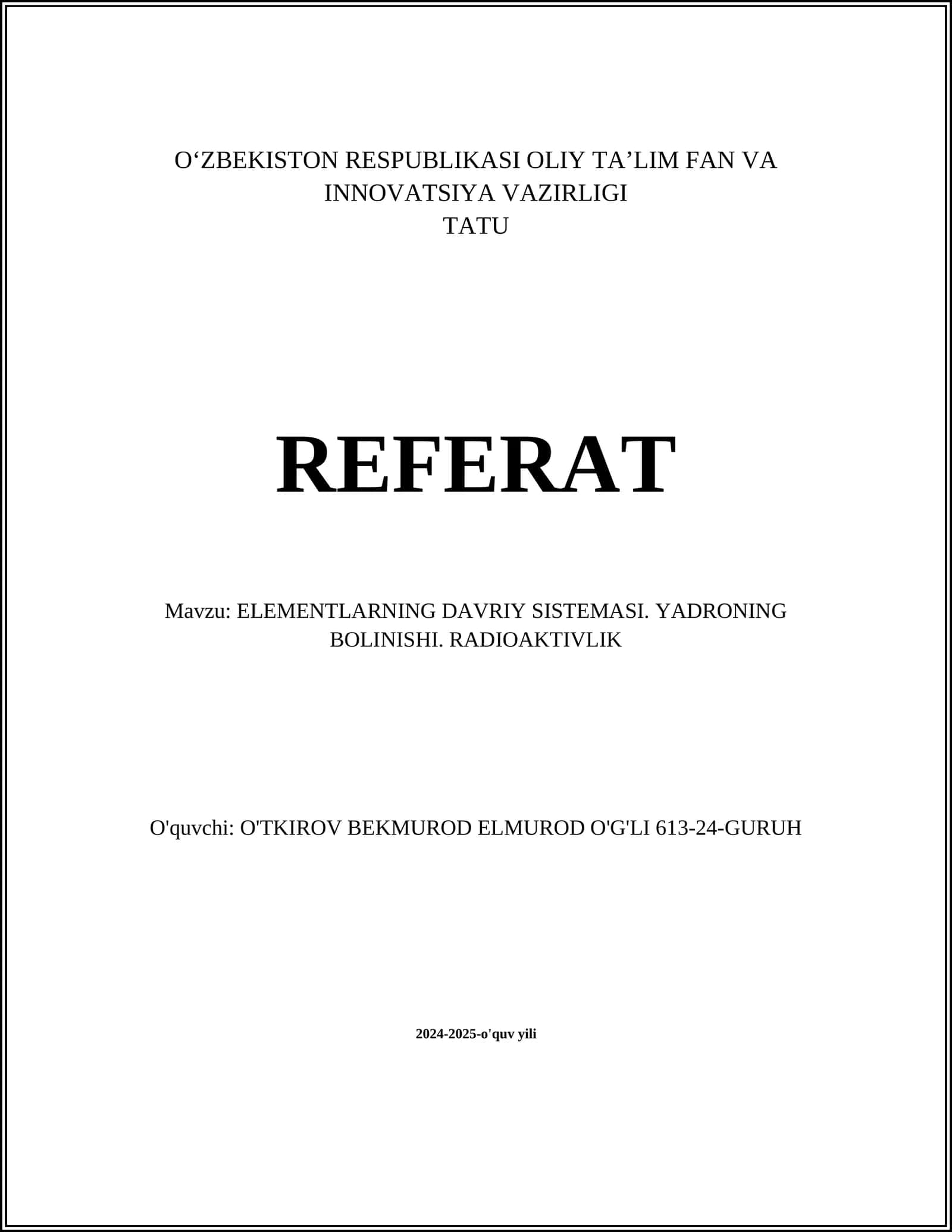 ELEMENTLARNING DAVRIY SISTEMASI 1