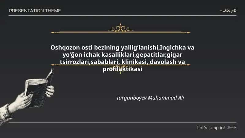 Oshqozon osti bezining yalligʻlanishi,Ingichka va yoʻğon ichak kasalliklari,gepatitlar,gigar tsirrozlari,sabablari, klinikasi, davolash va profilaktikasi 1