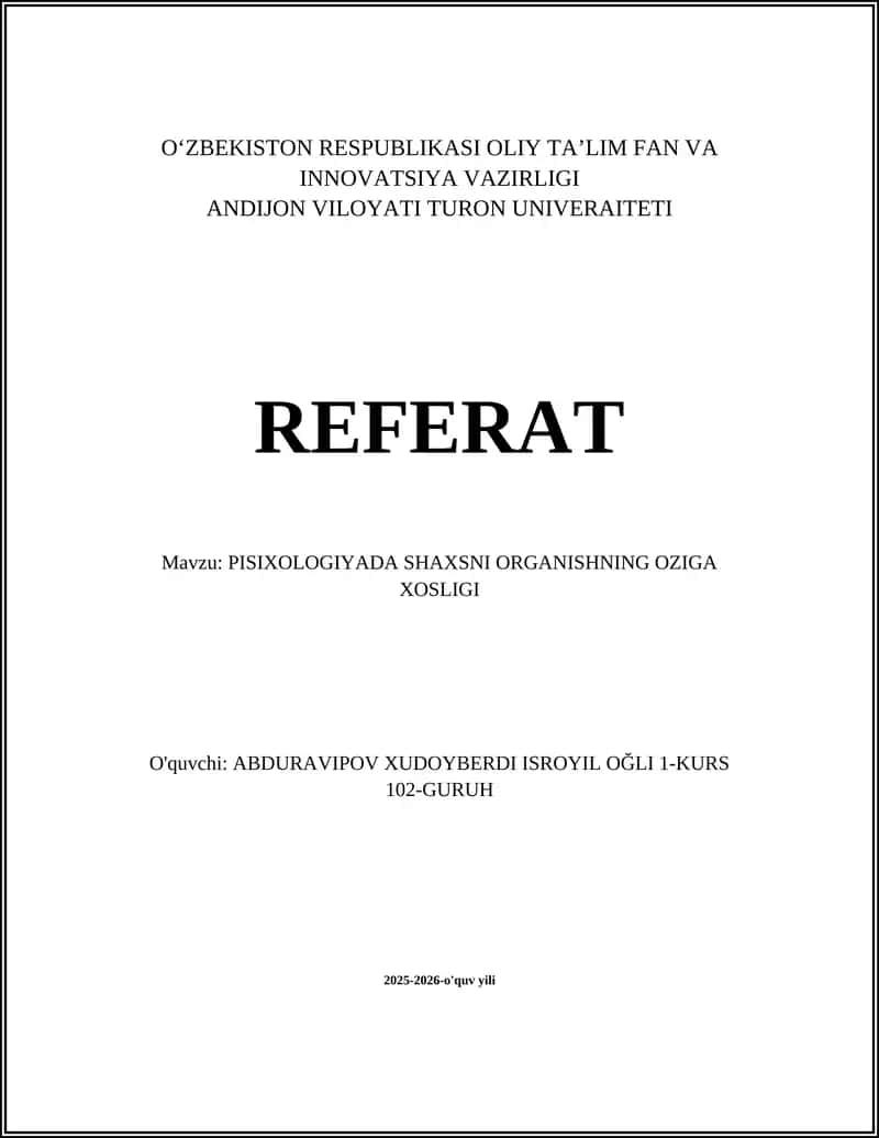 Psixologiyada Shaxsni Organishning Oziga Xosligi 1