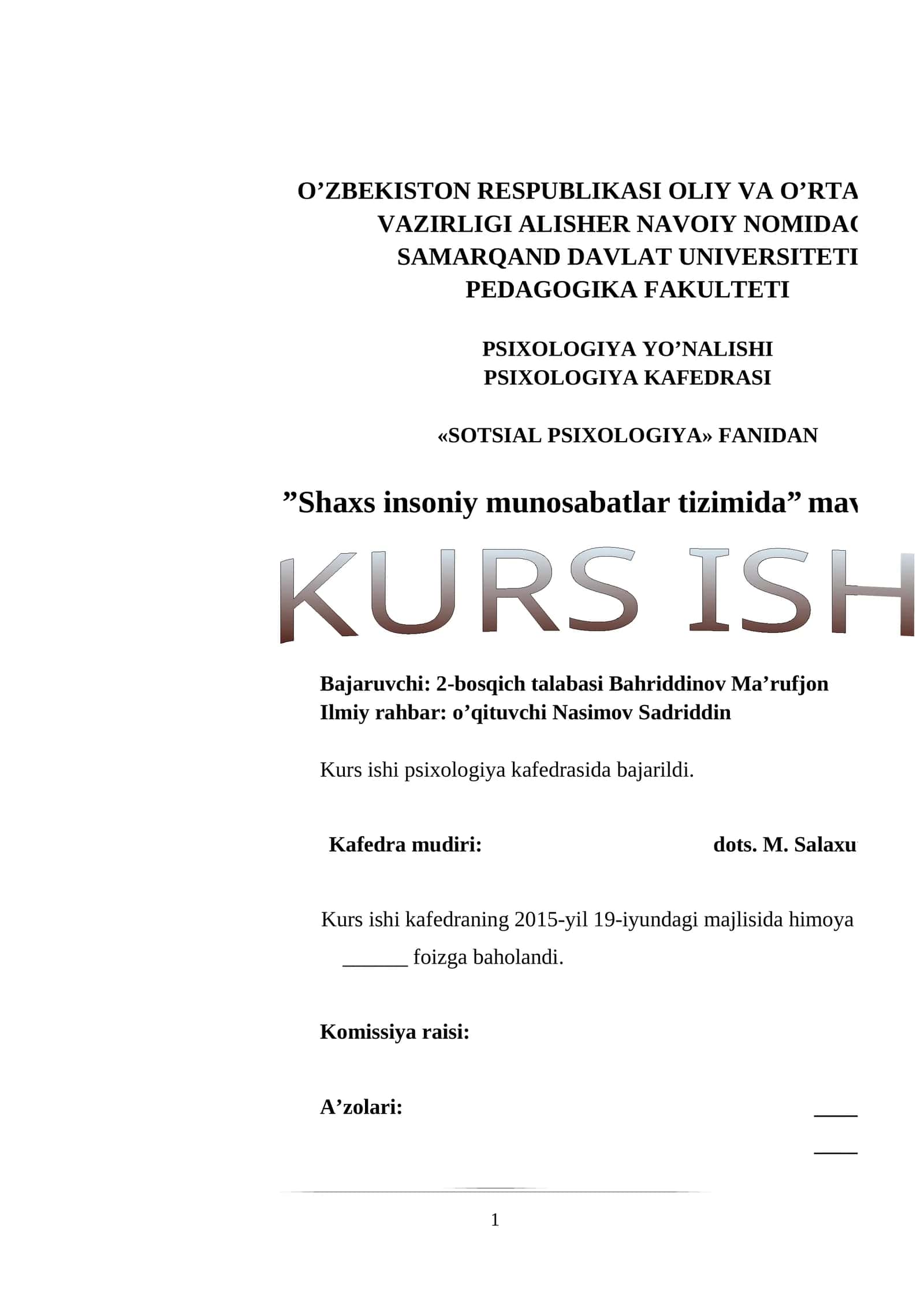 Shaxs insoniy munosabatlari shakllanishining psixologik omillari 1
