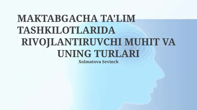MAKTABGACHA TA'LIM TASHKILOTLARIDA RIVOJLANTIRUVCHI MUHIT VA UNING TURLARI 1