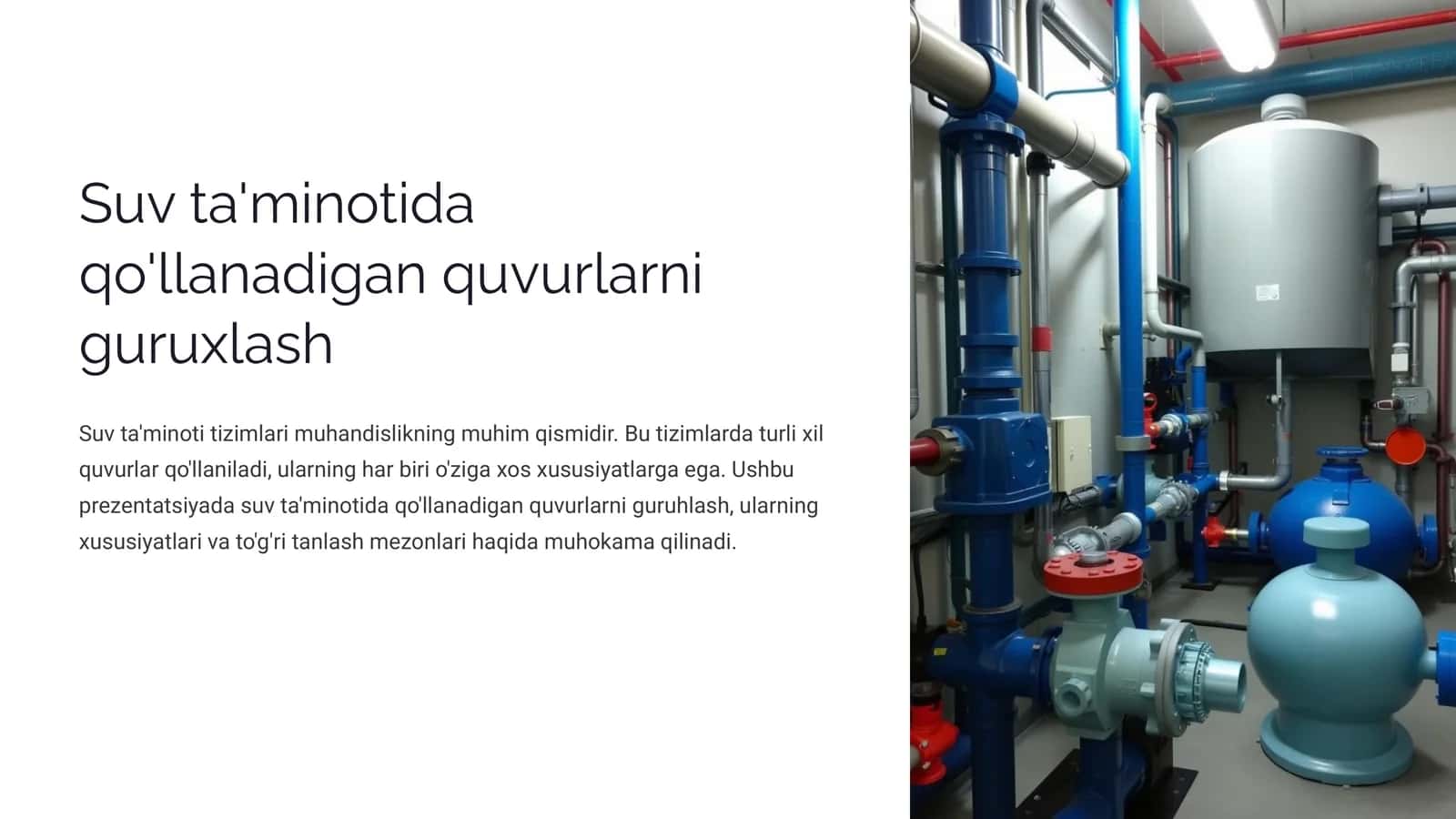 Suv ta'minotida qo'llanadigan quvurlarni guruxlash 1