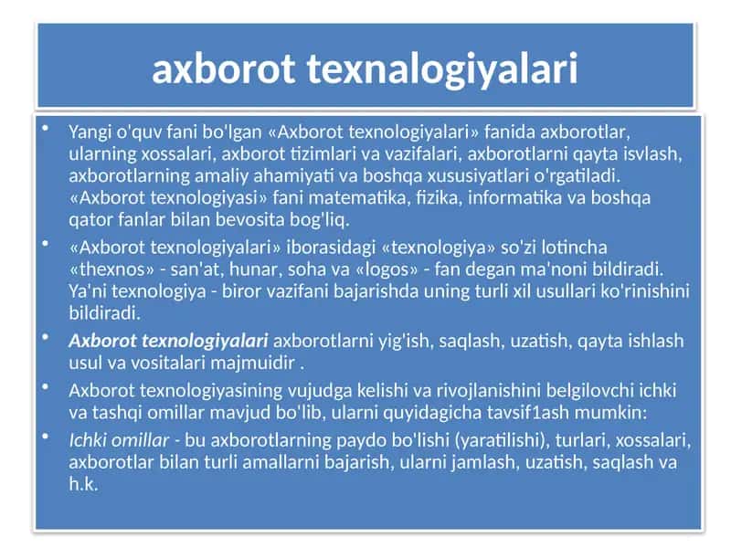 Axborot texnologiyalari 1