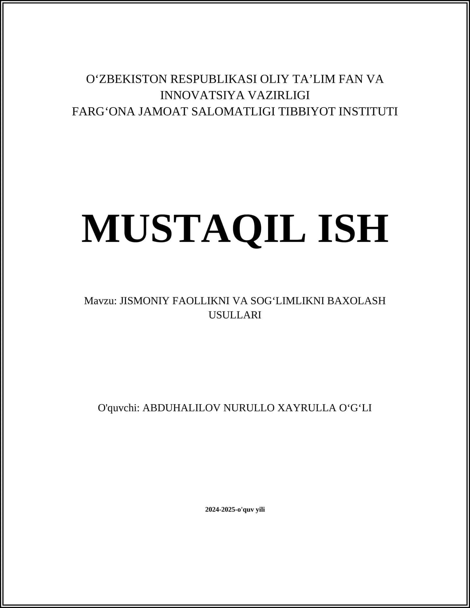 Jismoniy faoliyat darajasini baholash usullari 1