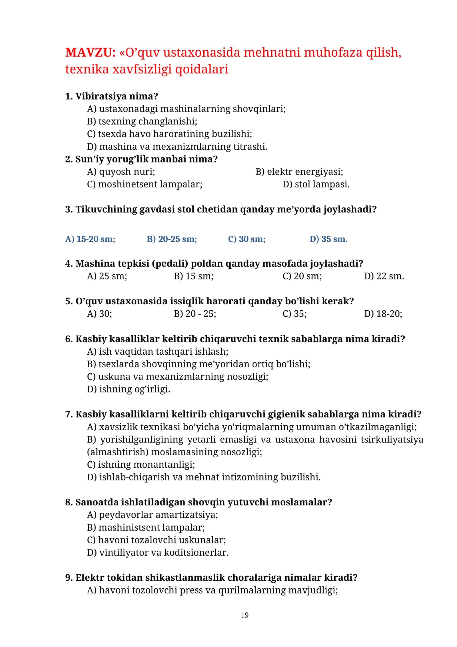Tikuvchilik fanidan 1000 ta test. 1