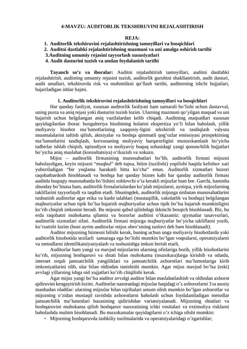 AUDITORLIK TEKSHIRUVINI REJALASHTIRISH 1