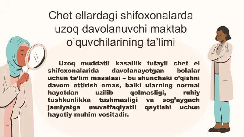 Chet ellardagi shifoxonalarda uzoq davolanuvchi maktab o'quvchilarining ta'limi 1