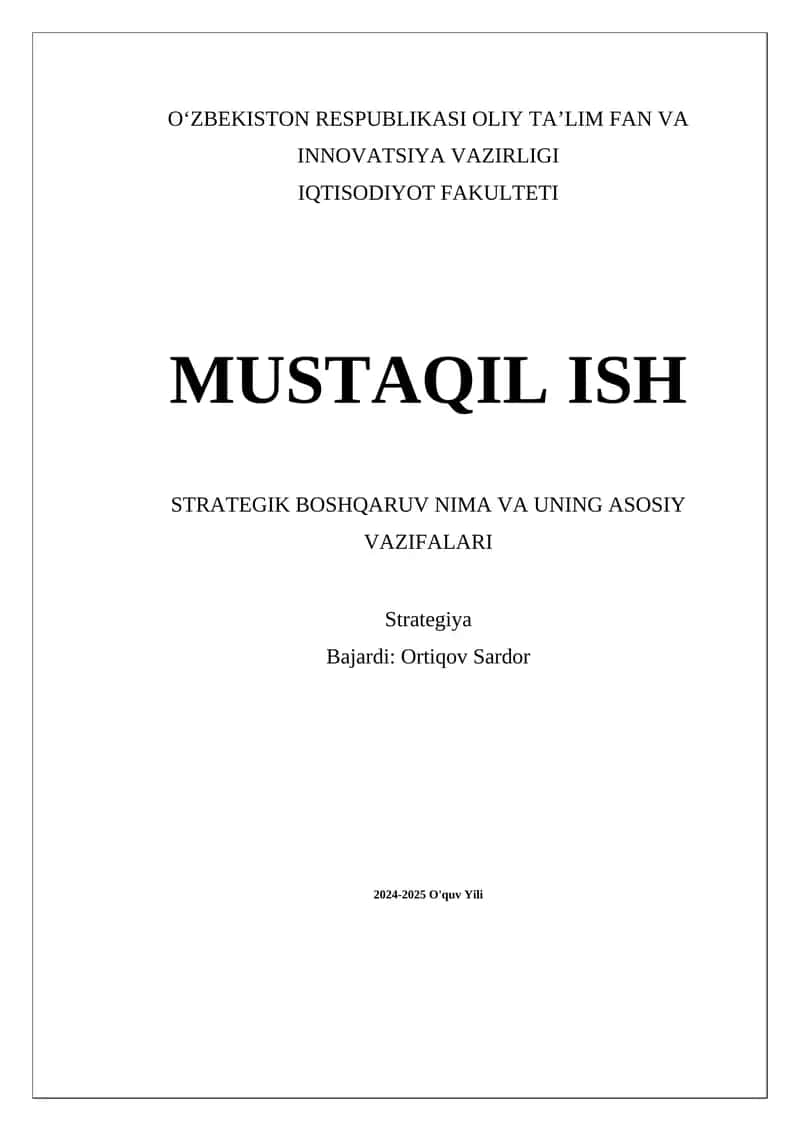 STRATEGIK BOSHQARUV NIMA VA UNING ASOSIY VAZIFALARI 1