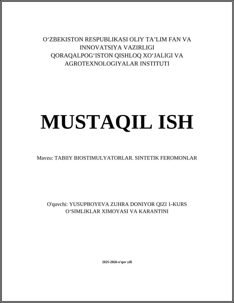 TABIIY BIOSTIMULYATORLAR. SINTETIK FEROMONLAR 1