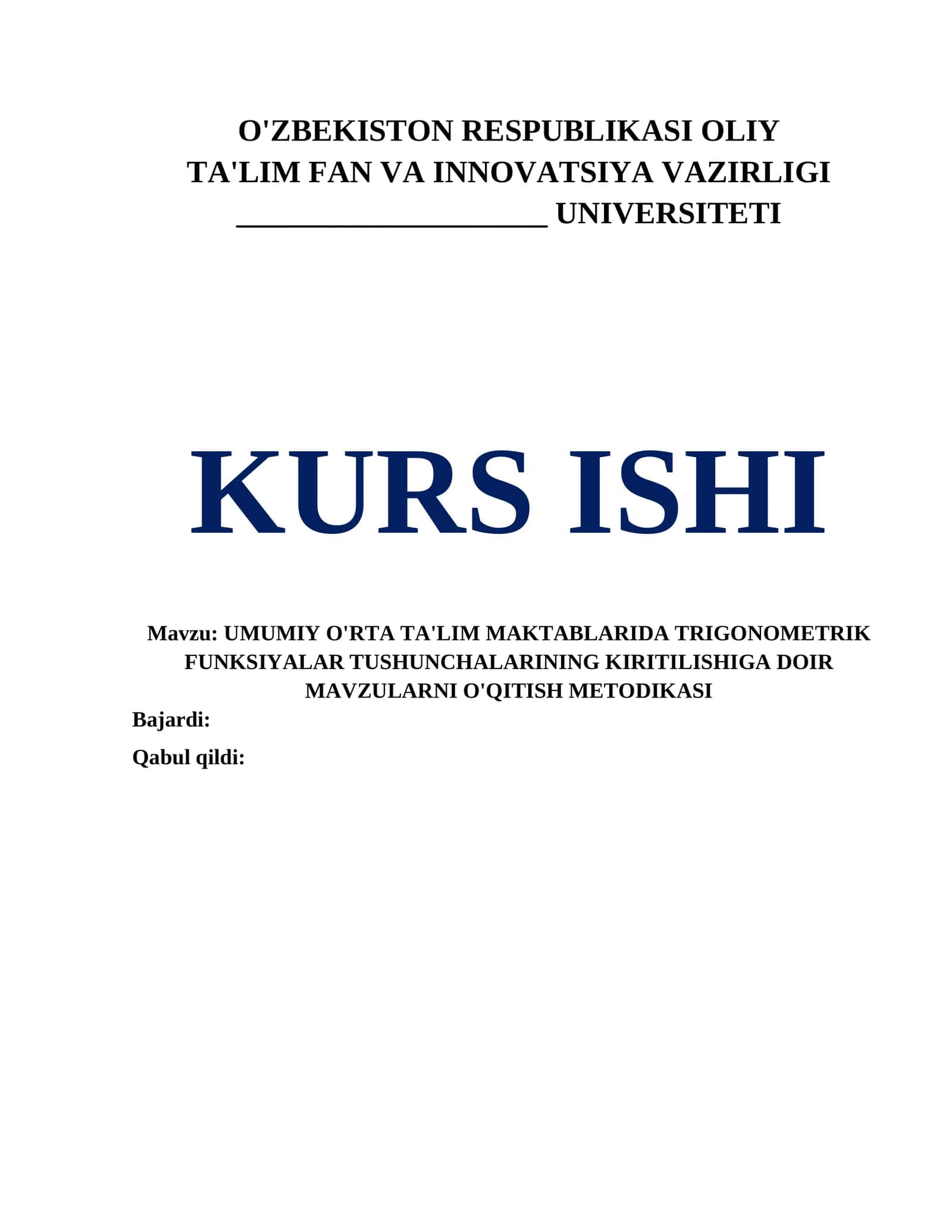 UMUMIY O'RTA TA'LIM MAKTABLARIDA TRIGONOMETRIK FUNKSIYALAR TUSHUNCHALARINING KIRITILISHIGA DOIR MAVZULARNI O'QITISH METODIKASI 1