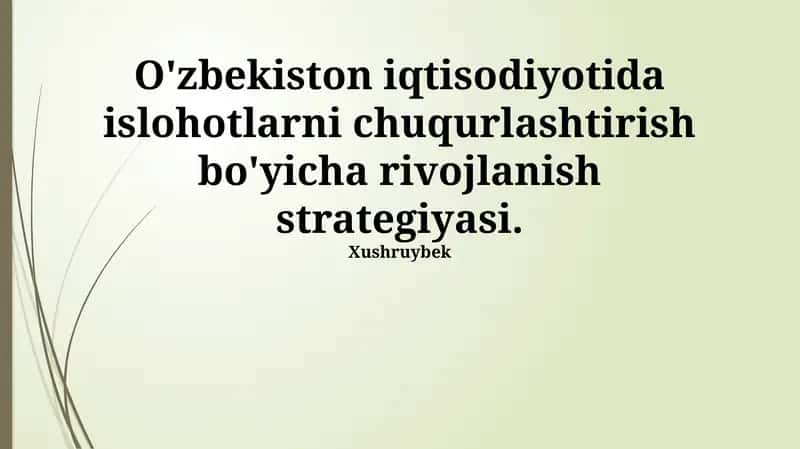 O'zbekiston iqtisodiyotida islohotlarni chuqurlashtirish bo'yicha rivojlanish strategiyasi 1