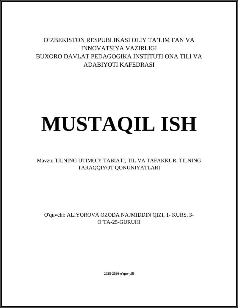 Tilning Ijtimoiy Tabiati va Tafaqqur 1