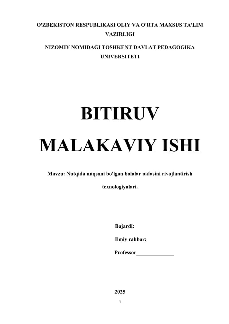 Nutqida nuqsoni bo'lgan bolalar nafasini rivojlantirish texnologiyalari 1