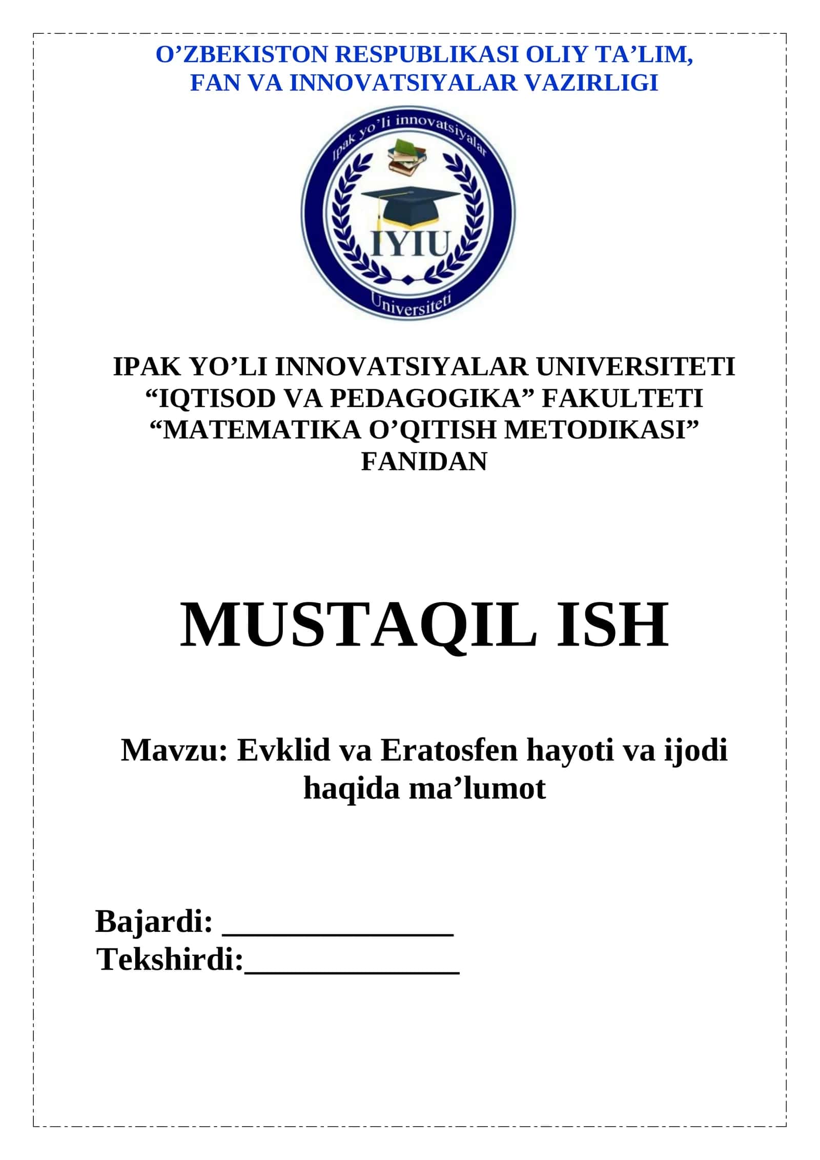 Evklid va Eratosfen hayoti va ijodi haqida maʼlumot 1