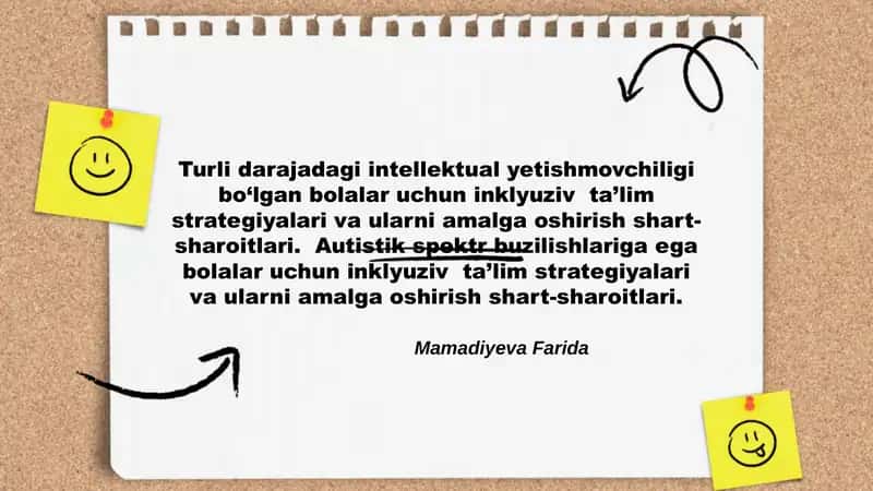 Turli darajadagi intellektual yetishmovchiligi bo‘lgan bolalar uchun inklyuziv ta’lim strategiyalari 1