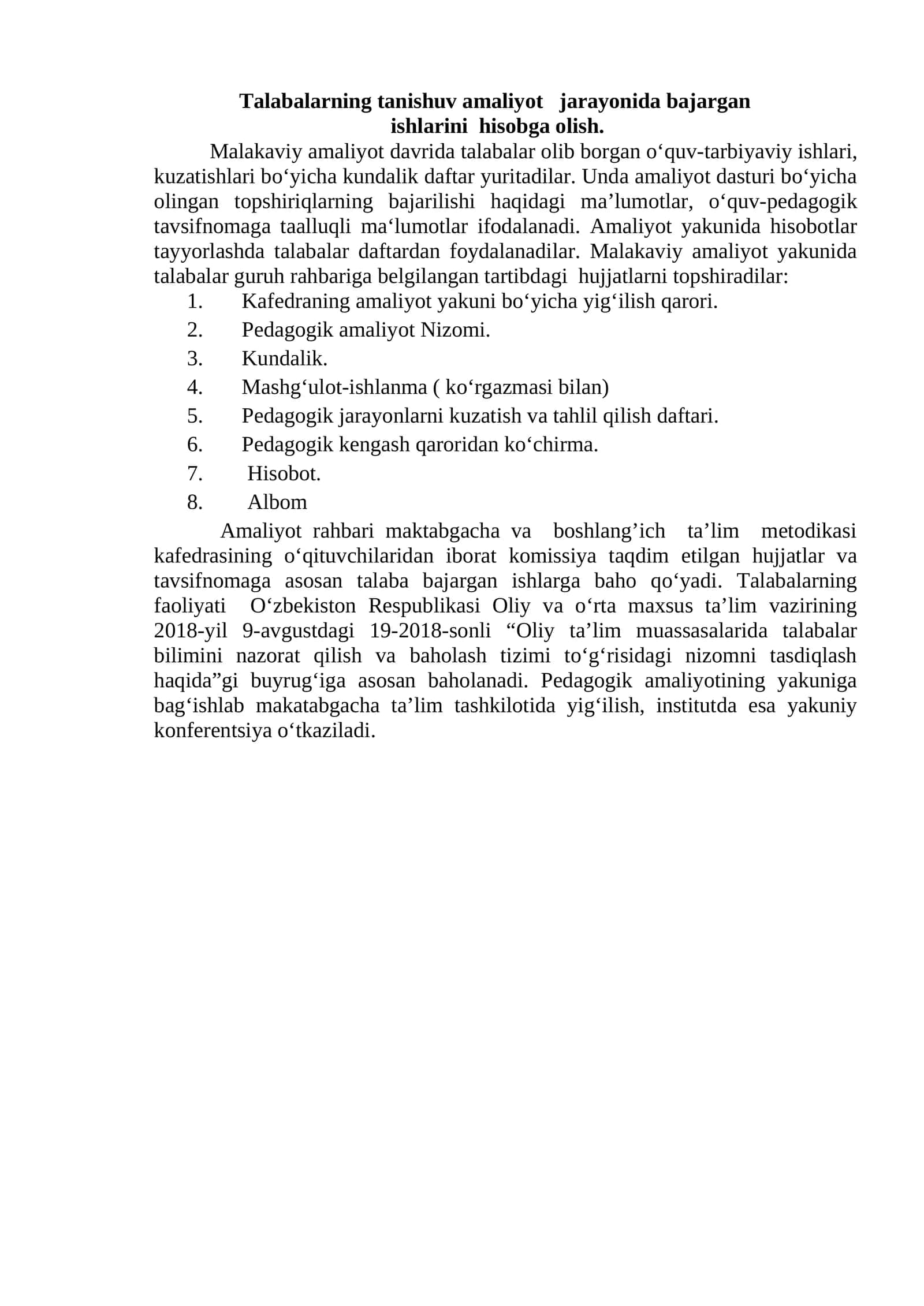 Malakaviy Amaliyot Jarayonida Bajargan Ishlar 1