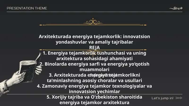Arxitekturada energiya tejamkorlik: innovatsion yondashuvlar va amaliy tajribalar 1