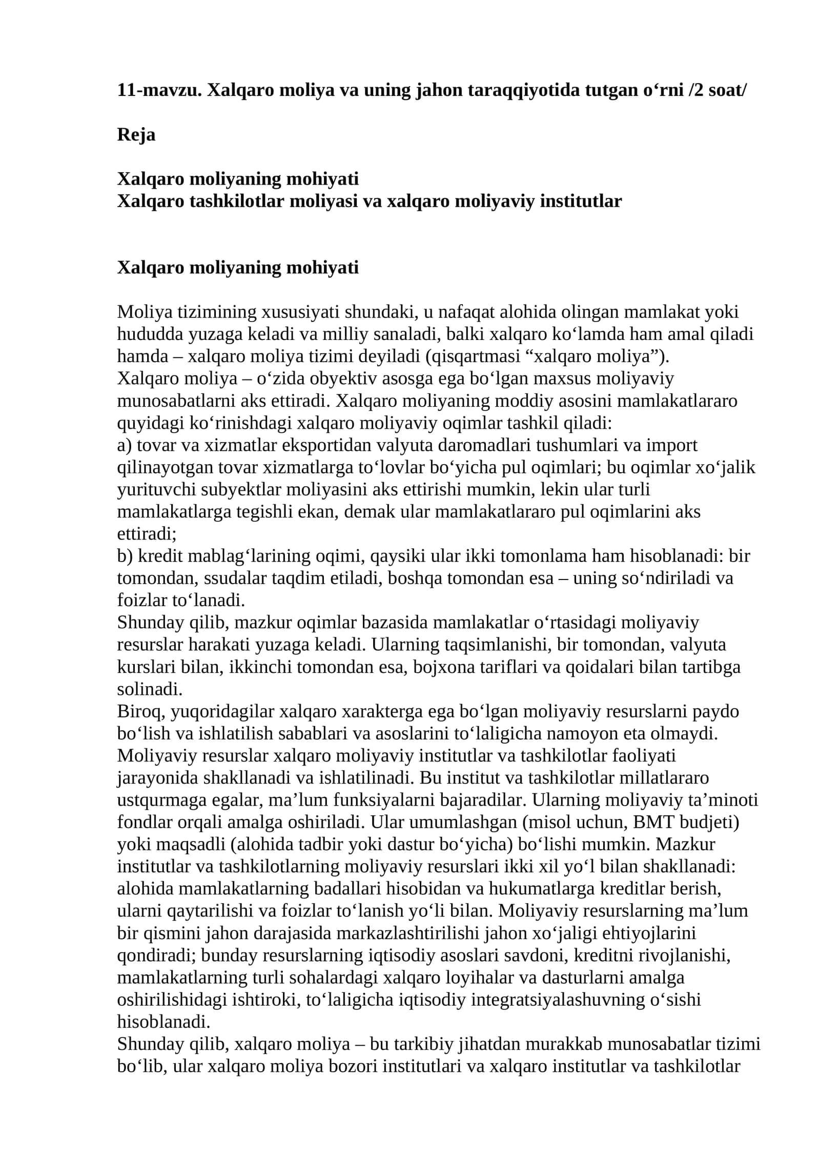 Xalqaro moliya va uning jahon taraqqiyotida tutgan o‘rni 1