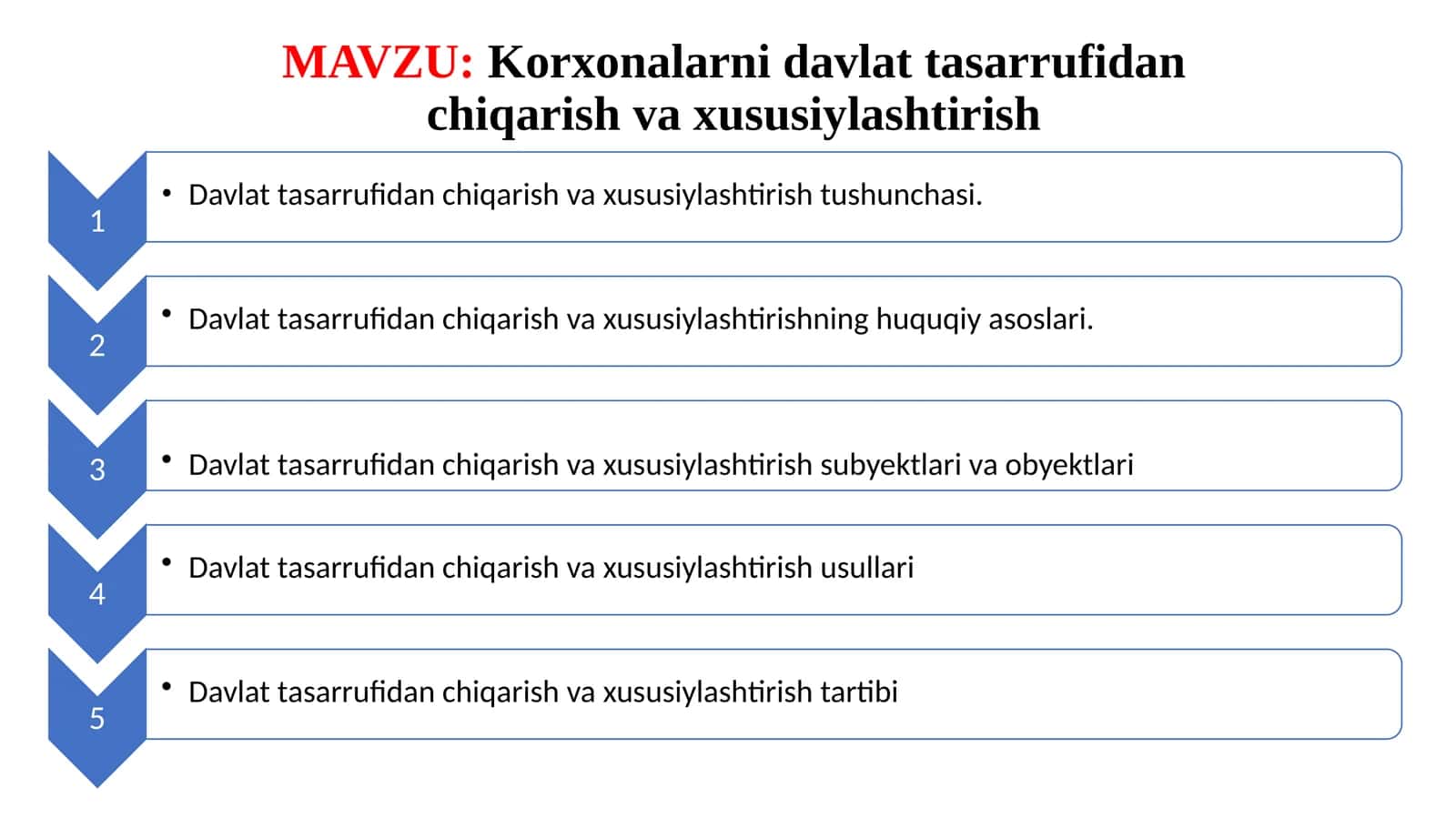 Korxonalarni davlat tasarrufidan chiqarish va xusiylashtirish 1