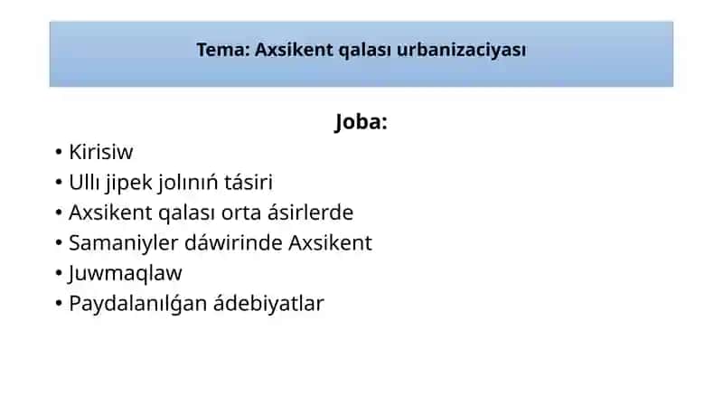 Axsikent qalası urbanizaciyası