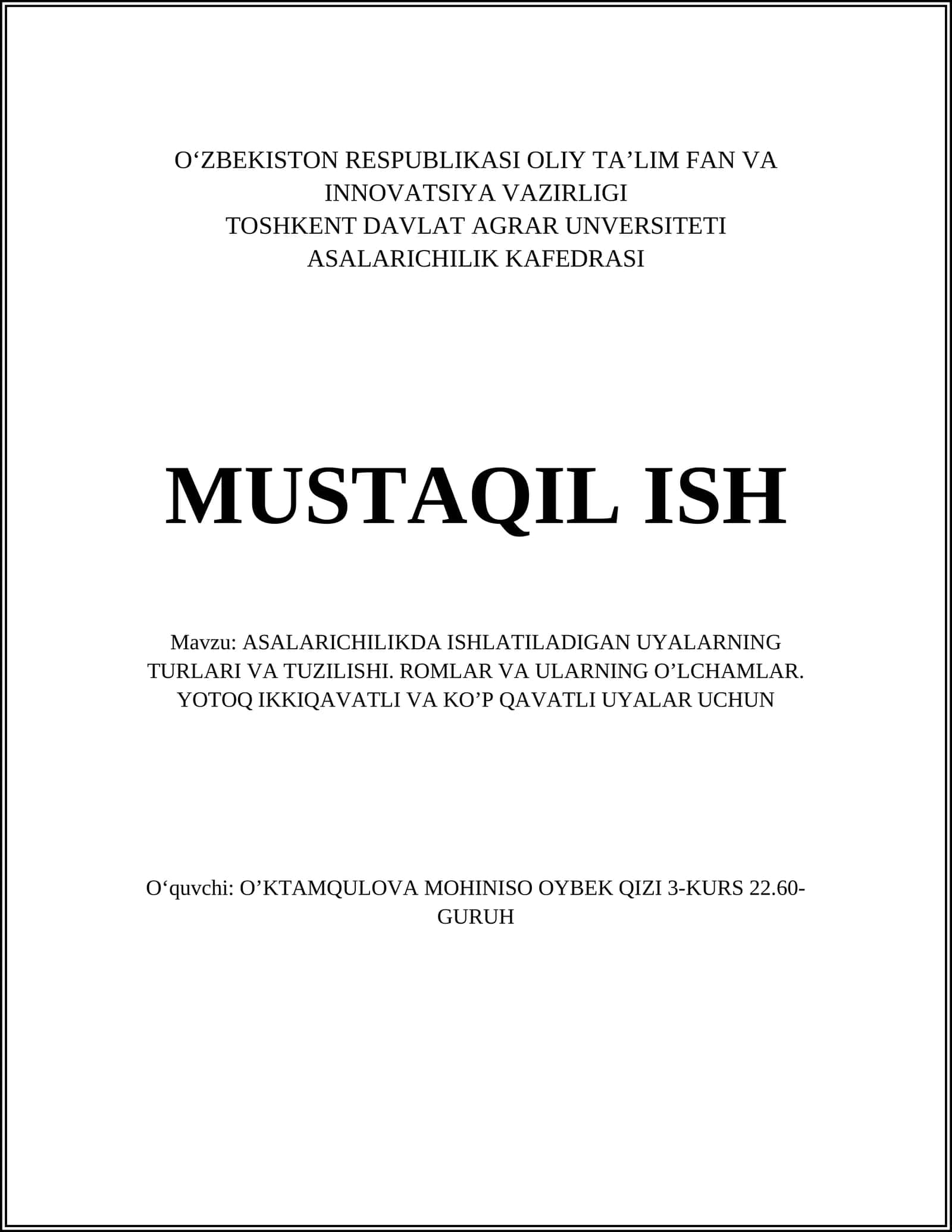 ASALARICHILIKDA UYALARNING TURLARI VA TUZILISHI 1