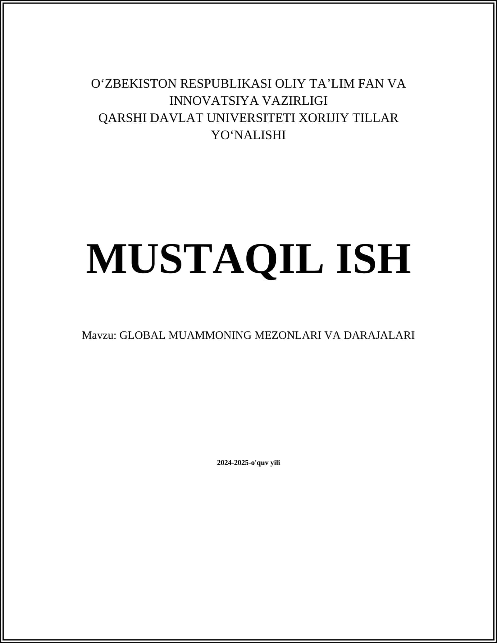 GLOBAL MUAMMONING MEZONLARI VA DARAJALARI 1