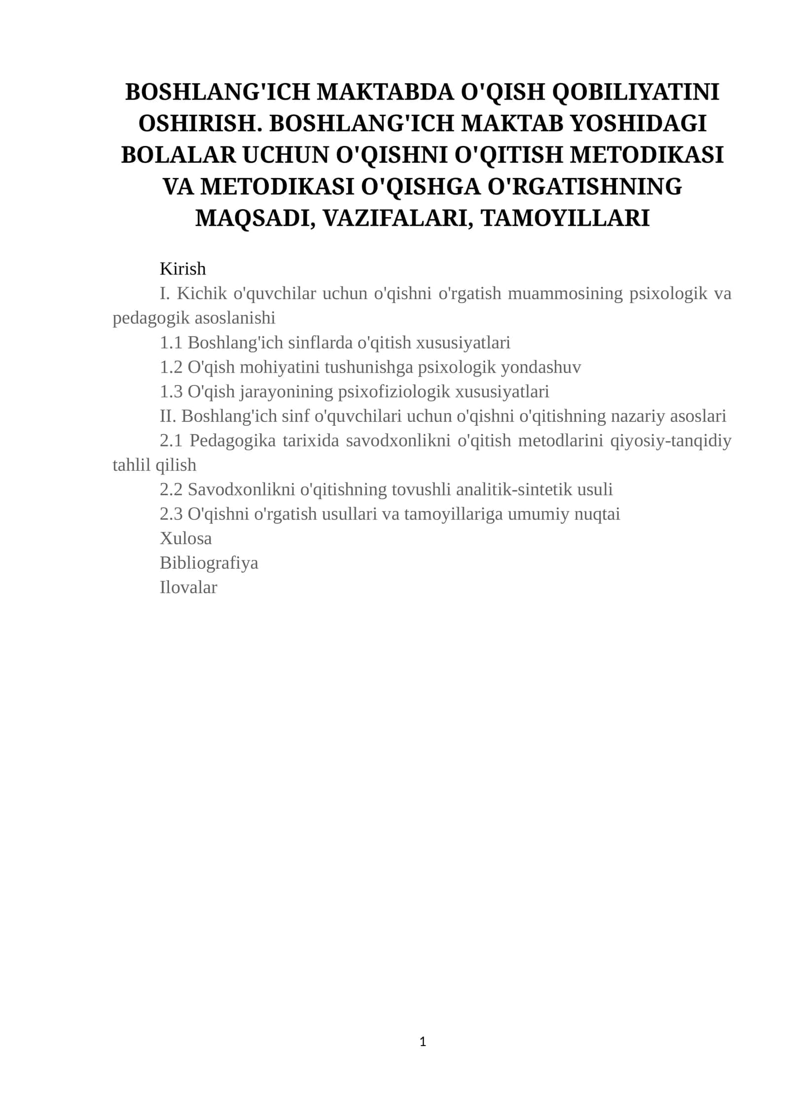 Kichik o'quvchilar uchun o'qishni o'rgatish muammosining psixologik va pedagogik asoslanishi 1